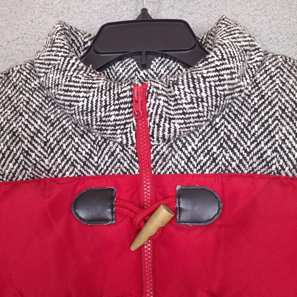 RuffHewn Womens Puffer Vest Large Red Herringbone Tweed Toggle Zip Up - Picture 2 of 10